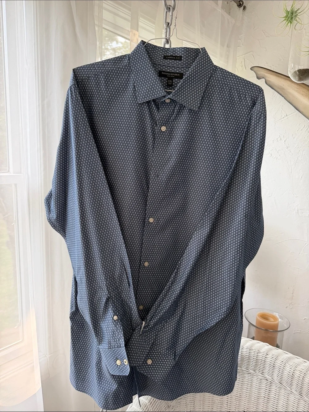 Banana Republic Men's Navy Blue Microdot Dress Shirt
